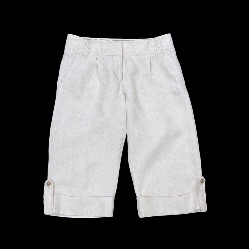 J Crew Pants Women Size 6 (32x17) Beige Capri Cropped Cuffed Linen City Fit Y2K
